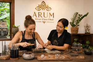 First time participants learning silver jewelry making in a Jewelry Silver Class Ubud Bali